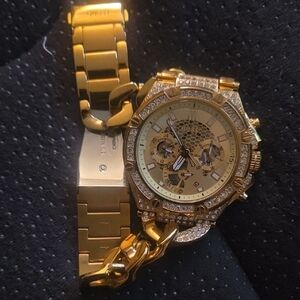 GUESS Gold Crystal-Accent Chronograph Watch